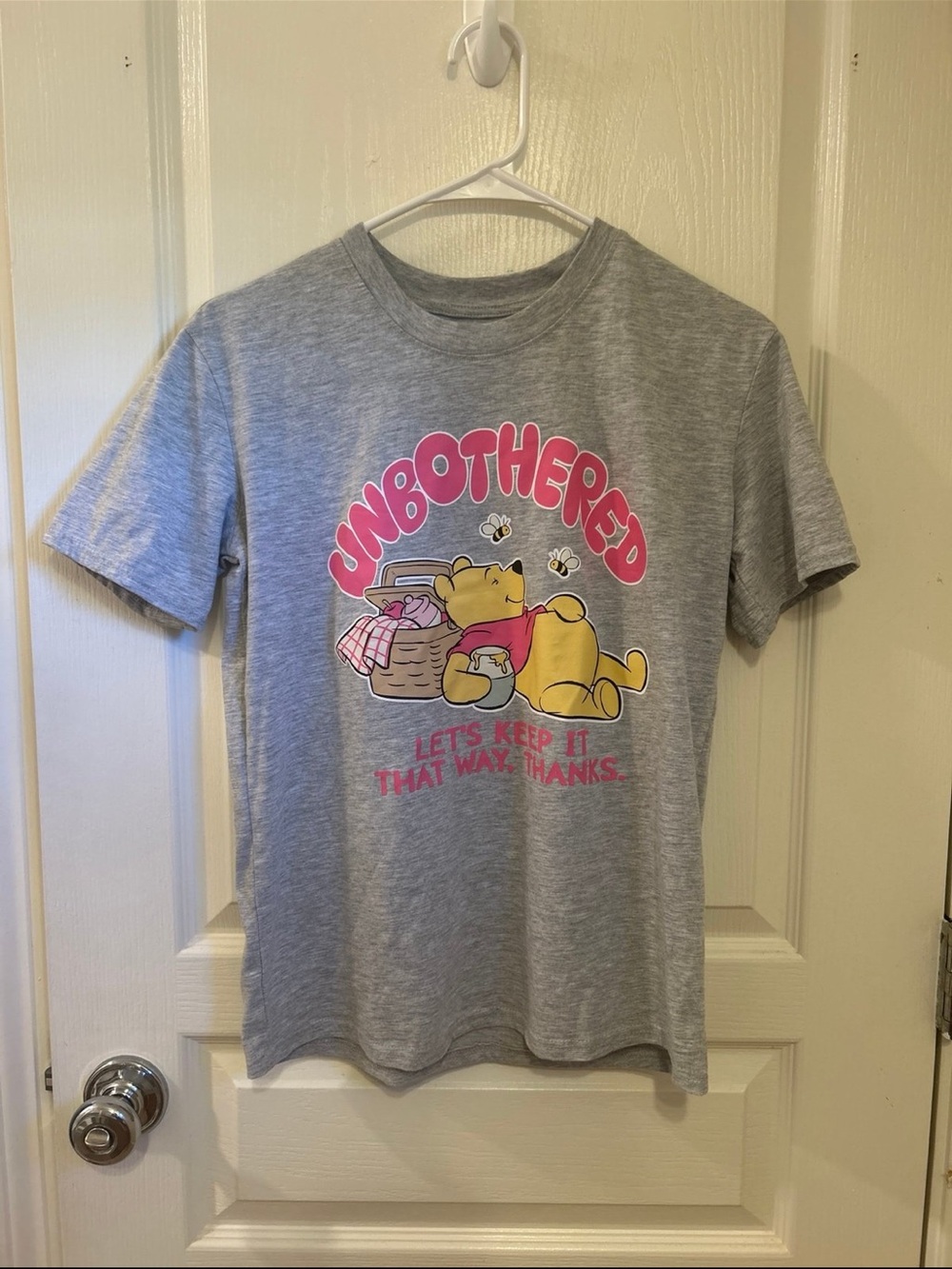 Disney Gray Winnie the Pooh 'Unbothered' Graphic Tee with Pink Accents